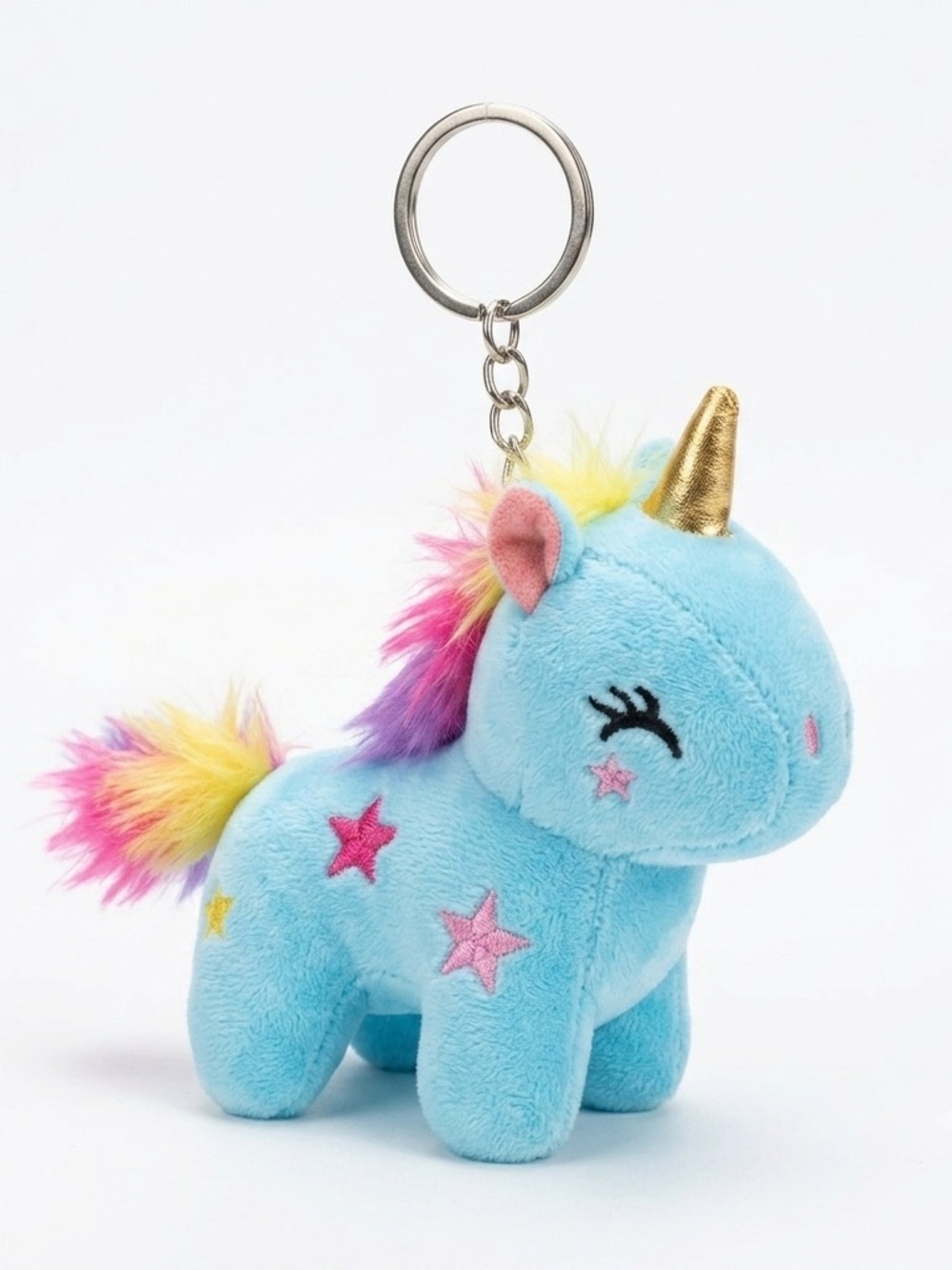 🔥4 for $25 NEW Blue Plush Unicorn Keychain with Gold Horn